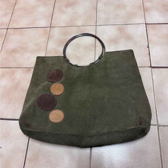 Hype - Olive Green Suede Tote Bag with Circular Accents - Picture 1 of 7